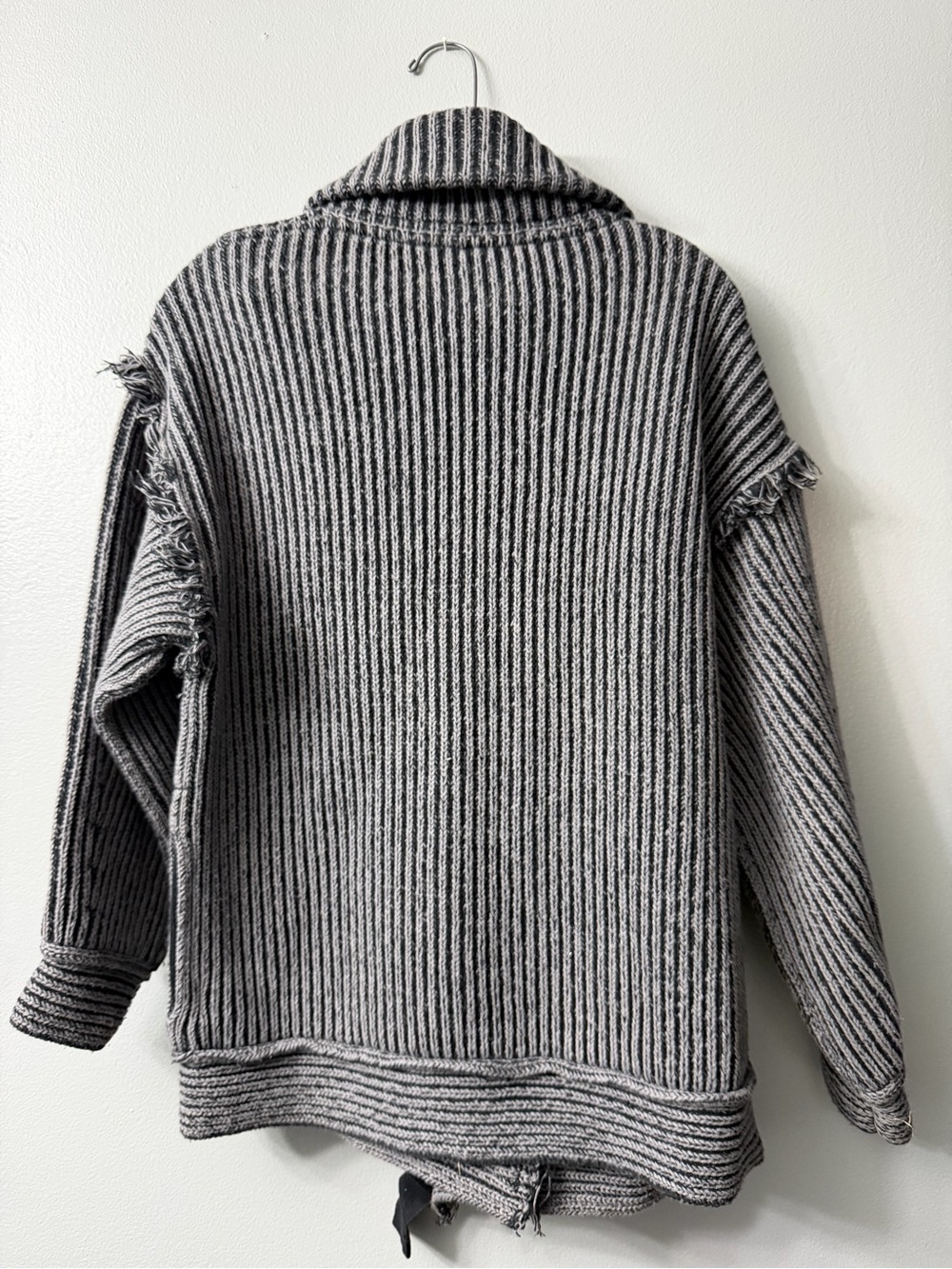 Free People Stand By Me chunky ribbed knit cardigan shawl collar with raw fringe - Picture 5 of 6
